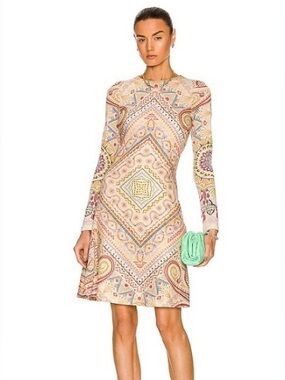 Etro Multicolor Paisley Long-Sleeve Shift Dress